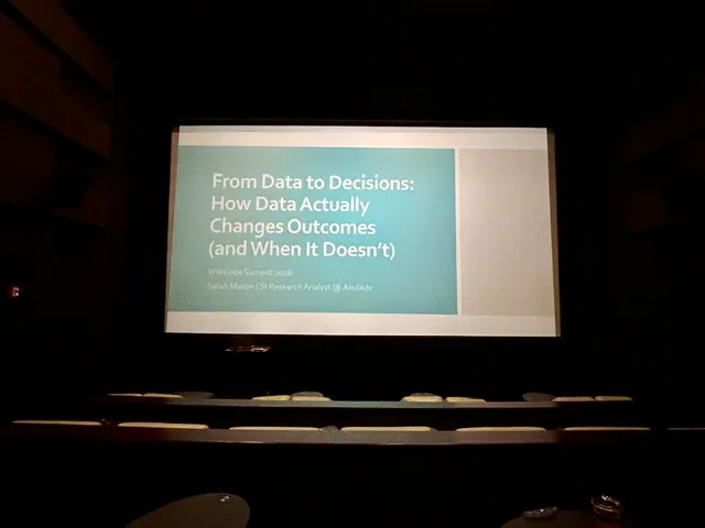 Screen with slide from WWCode Summit room prep